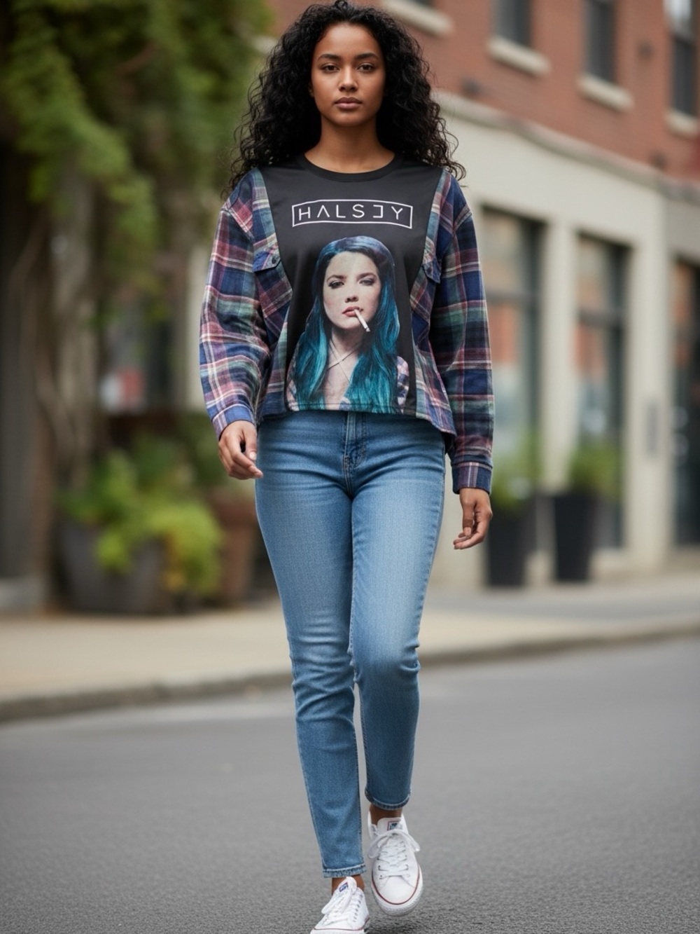 Halsey Graphic Flannel Sleeve Rocktop